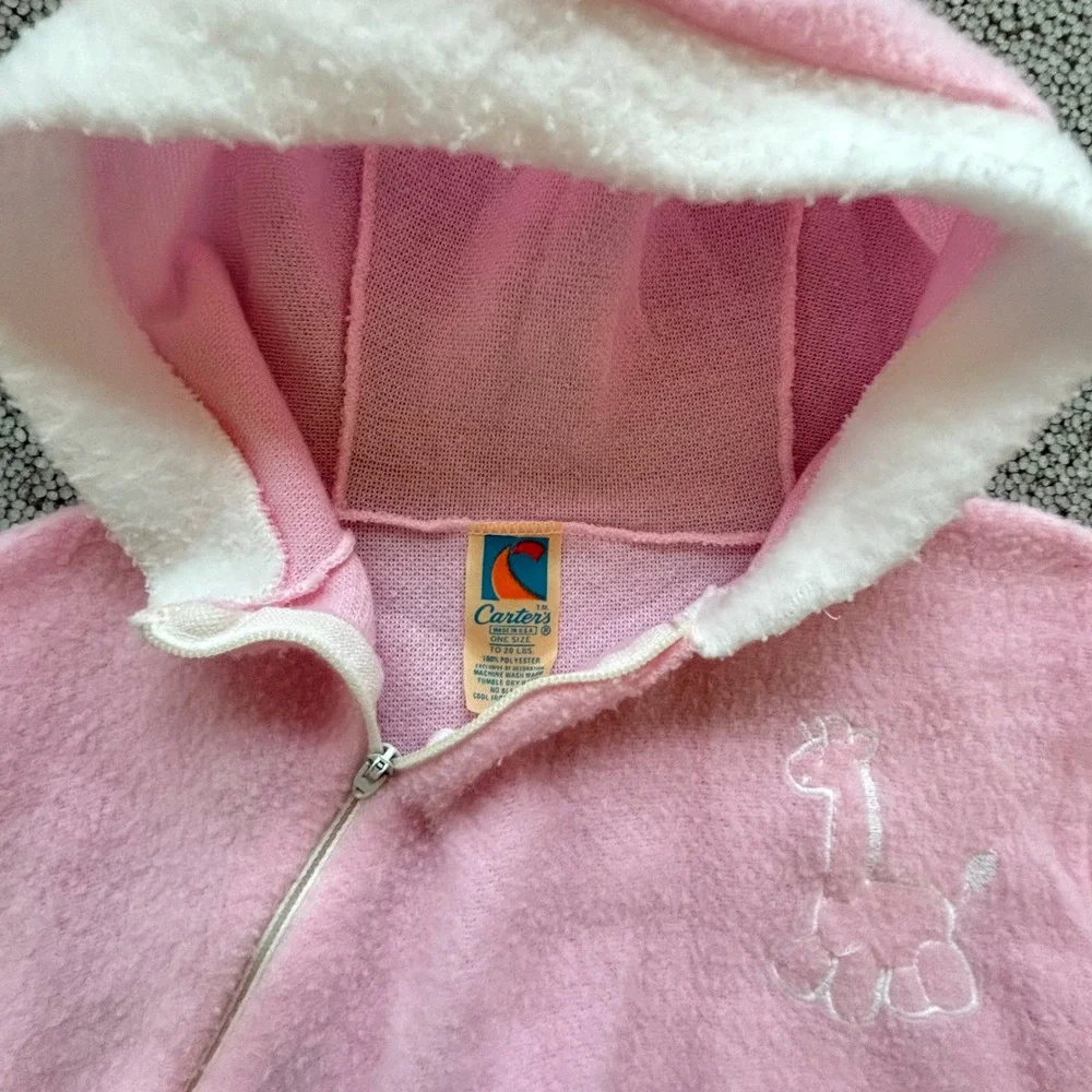 Carter's Fleece Bunting Baby One Size Pink Giraffe USA Vintage Coquette
